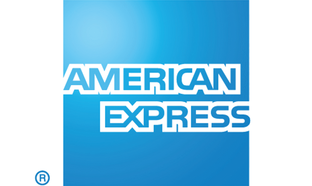 El logotipo de American Express en tonos azules, con letras blancas, ocupa el centro de una imagen cuadrada. Marca registrada en la esquina.