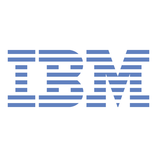 El logotipo de IBM con líneas horizontales azules y negras forma las letras sobre fondo blanco, representando la identidad de la empresa tecnológica.